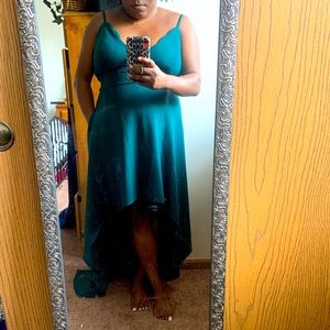 Hunter Green Hi-Low Bridesmaids Dress